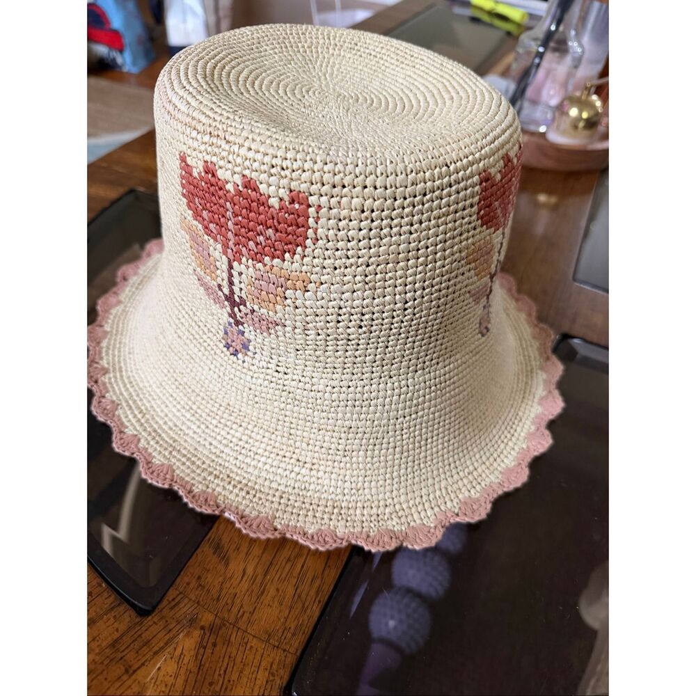 Anthropologie by Freya Fleur Floral Straw Bucket Hat - Picture 5 of 8